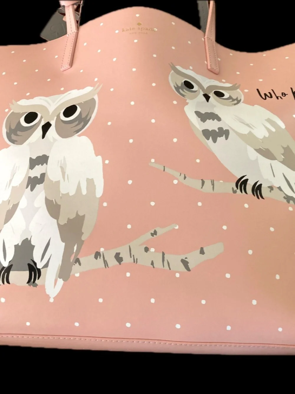 Retired Kate Spade New York “Who Me?” owl tote with Care Card.